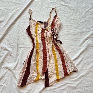 Urban Outfitters brown white autumn fall Striped mini dress wrap dress